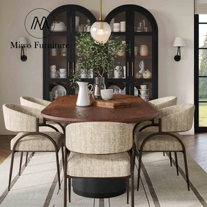 Meubles contemporains en noyer <span class=keywords><strong>vintage</strong></span> pour restaurant, ensemble <span class=keywords><strong>de</strong></span> table à manger en bois pour <span class=keywords><strong>8</strong></span> à 10 personnes et <span class=keywords><strong>chaises</strong></span>, table à manger ovale antique - Product Image 2