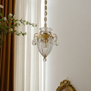 Mini Lustre Vintage Français en Cuivre Sculpté avec Cristaux, Style Américain, Lampe LED pour Salon, Installation Facile, Taille Moyenne - Product Image 3