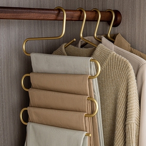 Appendiabiti a 5 livelli a forma di S in alluminio dorato <span class=keywords><strong>per</strong></span> pantaloni - Product Image 4