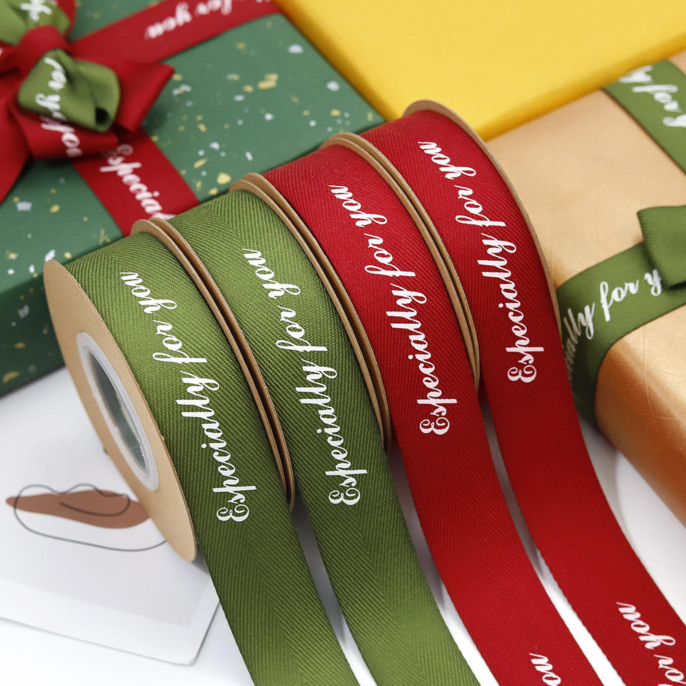 Webbing Factory Custom Gift Ribbon Printing Gift Box Packaging Cotton Twill Herringbone Tape with logo for Packing