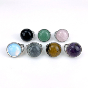 แหวนนิ้วสแตนเลสสตีลกันน้ำแบบเรียบง่าย ปรับขนาดได้ ประดับด้วยพลอยธรรมชาติ แบล็คออสซิเดียน อเมทิสต์ โอปอล สำหรับผู้หญิงและผู้ชาย - Product Image 6