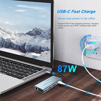 Hub USB-C en alliage d'aluminium d'occasion, adaptateur multiport 8-en-1 USB-C vers audio 3,5 mm, Ethernet, VGA, PD, lecteur de carte SD