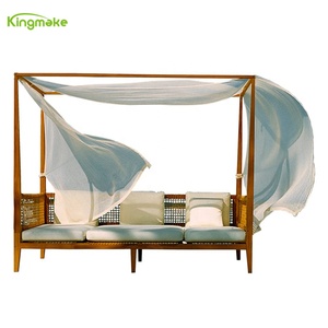 Kingmake Villa Hotel Patio al aire libre cama de día con dosel al aire libre camas de cabaña con madera de teca lujo moderno tumbona muebles de puerta exterior - Product Image 2
