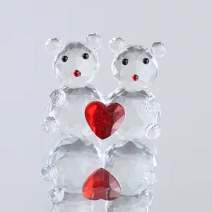 Table Decoration Crystal Double Bear With Red Heart For Gift Sets Cute Figurines Ornaments