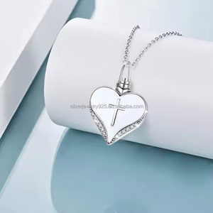 Toptan yüksek kalite 925 ayar gümüş kadınlar için çapraz kalp kremasyon kolye <span class=keywords><strong>ashes</strong></span> kolye külleri - Product Image 3