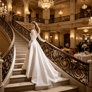Abito da sposa taglie forti |   Abito da Sposa Leggero in Pizzo Francese |   Abito da sposa da spiaggia per matrimonio all'improvviso con strascico - Product Image 4