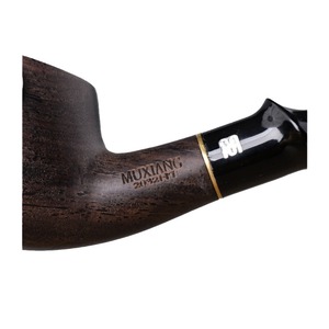 Muxiang Wooden Tobacco Pipe Bent Shape Hand Carved With Copper Bowl For Smoking - Product Image 5