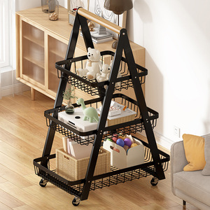 Carrito de almacenamiento moderno de varios niveles con ruedas, estante de metal negro para organización de cocina y sala de estar. - Product Image 3