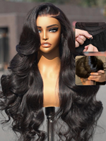 Peluca de Cabello Humano Ondulado Lista para Usar, Pre-Ensamblada, con Frente de Encaje 13x4 y Cordón Ajustable, Sin Pegamento, Nudos Decolorados para Principiantes