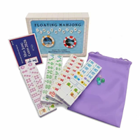Set Ubin Mahjong Amerika Modern Akrilik Berembos dengan Kotak Spons Tiga Lapis, Papan Berukir, Kit Permainan Portabel untuk Perjalanan
