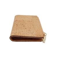 Dompet Kulit Kork Ramah Lingkungan dengan Zipper Kompakt Pendek untuk Kartu Uang Tunai Unisex Grosir Kustom