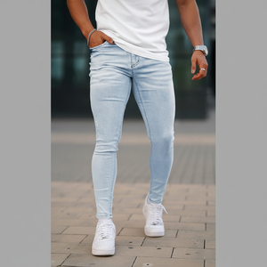 High Street Hombres Slim Fit Jeans Algodón Recto Medio Denim Desgastado Lavado Moda Estampado Patrón Longitud larga Bolsillo Cintura - Product Image 1