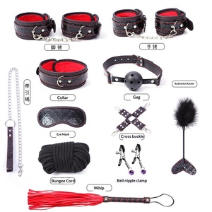 Ensemble de bondage SM étanche en PU, menottes, dispositifs de retenue, ensemble dix pièces avec bandeau, bâillon à boule, <span class=keywords><strong>fouet</strong></span> et chaîne pour couples, pour l'entraînement et le jeu coquin - Product Image 2