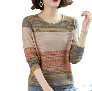 2022 2023 Trendy Ladies Womens Fancy Color Combination Color Block Colorful Striped Sweater