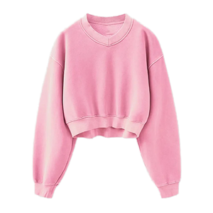 Heavy GSM 100% Cotton Fleece V-Neck Winter Printed Short Hoodies Women Front Logo Windproof Eco-Friendly Pullover Sweatshirts - Product Image 1