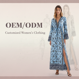 <span class=keywords><strong>Vestido</strong></span> Maxi Largo Bohemio para Mujer <span class=keywords><strong>con</strong></span> Estampado Paisley Personalizado, <span class=keywords><strong>Azul</strong></span> <span class=keywords><strong>Cielo</strong></span>, Cuello en V, Manga Campana, Cintura <span class=keywords><strong>con</strong></span> Cordón y Abertura Alta - Product Image 1