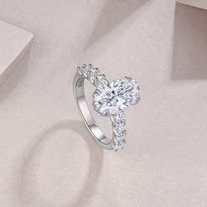 Fabbrica originale all'ingrosso gioielli da donna eleganti anelli sottili Moissanite anelli d'<span class=keywords><strong>argento</strong></span> taglio ovale grandi gemma anelli classici - Product Image 2
