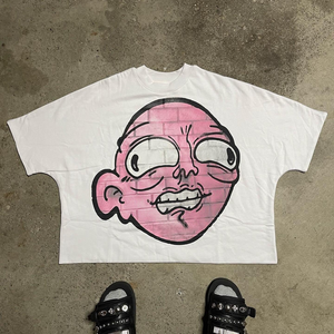 T-Shirt Unisex Personalizzata con Disegni Cartoon Punk, Collo a Costine, in Spugna Francese Pettinata, Stile Streetwear Rilassato - Product Image 2
