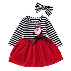 Selling Websites Designer Masakali Cheap Red Christmas Santa Claus Girl Stripe Casual Long Sleeve Tutu Dress