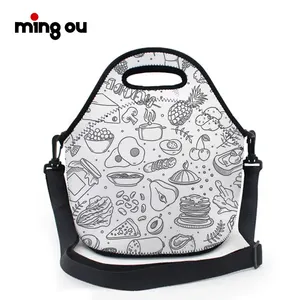 Sublimação personalizada portátil Food Cooler Reutilizável Impressão Shoulder Strap Neoprene Lunch Bag