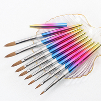 Pinceau à ongles en acrylique en gros, 100% poils de Kolinsky purs, manche en bois rouge, professionnel pour salon, sculpture 3D, tailles 4 à 20, approvisionnement en vrac