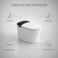 Toilette intelligente de luxe avec bidet intelligent, cuvette allongée, télécommande, capteur de pied, chasse d'eau automatique, siège chauffant, design moderne