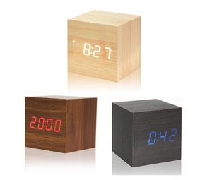 Custom logo Square Wooden Cube <b>Led</b> Desk Productivity Gadget Time Day Temperature Sounds Control Digital Table Alarm <b>Clock</b> - Product Image 4