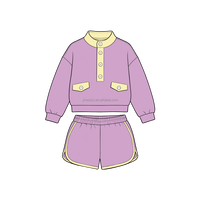 Conjunto de Top de Manga Larga y Pantalones Cortos para Niñas al por Mayor, Conjunto de Top de Cuello Redondo y Pantalones Cortos para Niñas, Atuendo de Manga Larga para la Escuela, Deportes y Gimnasio