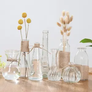 Bonne Qualité Mini Rétro Maison De Mariage Décor Transparent Rond Hydroponique Fleur Plante Cristal Vases En Verre