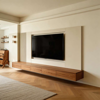 Meuble TV flottant nordique avec tiroirs sans poignées, meuble multimédia en bois pour salon, projet personnalisé
