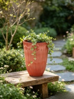Grand pot en plastique cannelé en terre cuite, jardinière décorative, pot à fleurs pour plantes d'intérieur et d'extérieur, patio, jardin, décoration de la maison