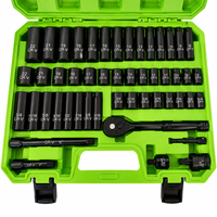 Jeu de douilles à chocs manuelles 3/8'' 50 pièces, tailles standard SAE (5/16 à 3/4 pouces) et métriques (8-22 mm), 6 pans, Cr-V, coffret rigide