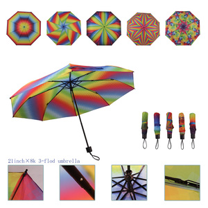 Nouveauté - Parapluie pliant à 3 sections à carreaux arc-en-ciel en gros |   21 pouces, 8 nervures, idéal pour l'Amérique latine et le <span class=keywords><strong>Mexique</strong></span> - Product Image 6