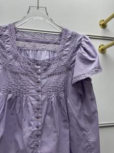 Women's French Style Sexy Blouse, Lace <b>Patchwork</b>, Ruffle Trim, Flutter Sleeves, Loose Fit Sweet <b>Shirt</b> - Product Image 2