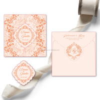 Ensemble d'invitations de mariage vintage à motif floral, pliables en trois parties, avec cartes d'accompagnement et enveloppe extérieure, impression personnalisée