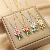 Kalung Choker liontin tanaman temperamen, kalung bunga lapisan emas 18K baja tahan karat rantai gelombang air penuh Zircon