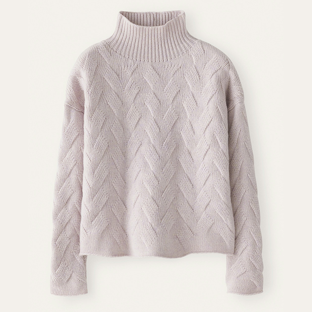 Women's High Quality Pure Wool Rib Knitted Long Pullover Geometric Cable Knit Sweater With Raglan Sleeves Breathable Winter Wear