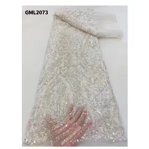 आकाश-उच्च मशीन मोती सफेद रंग के लिए सेक्विन दुल्हन कढ़ाई मनके फीता कपड़े शादी औपचारिक पोशाक