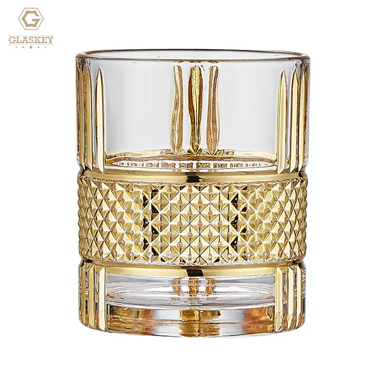 Golden Silver Engraved Gold-Painted High End Whiskey Glass Small Gold Rimmed Shot Glass
