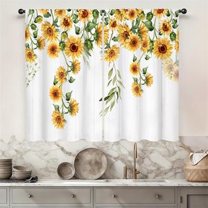 Meilleures ventes Rideaux de cuisine style campagnard Tournesol Jaune à motifs floraux pour petite cafétéria, rideaux de fenêtre à volants, 2 panneaux personnalisables - Product Image 3