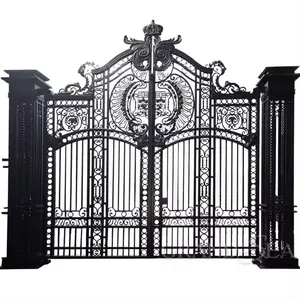 Avrupa Manor açık büyük lüks bahçe dış Metal ferforje kapı galvanizli demir ana kapı tasarım