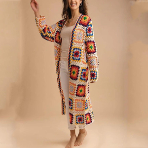 Personnalisé En Gros <span class=keywords><strong>Crochet</strong></span> Long <span class=keywords><strong>Granny</strong></span> Carré Cardigan Arc-En-Ciel Vintage Patchwork Coloré Boho Cardigan <span class=keywords><strong>Pull</strong></span> Femmes - Product Image 2