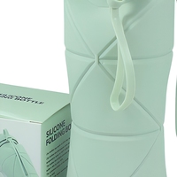 Bouteille d'eau pliable en silicone en gros avec sangle de transport, anti-fuite, logo personnalisé, bouteille de sport pour voyage et gym