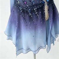 Robe de patinage artistique à manches longues dégradé bleu-violet, ornée de strass faits à la main, en maille, pour performance sur glace, pour femmes et filles