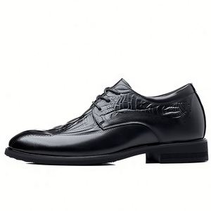 Chaussures de ville pour hommes en cuir véritable, style britannique, richelieu avec talonnette intégrée et détails embossés, pour le quotidien professionnel - Product Image 1