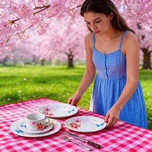 30 pièces de vaisselle ronde moderne en porcelaine japonaise avec motif floral - Vaisselle en porcelaine anglaise et royale - Product Image 3