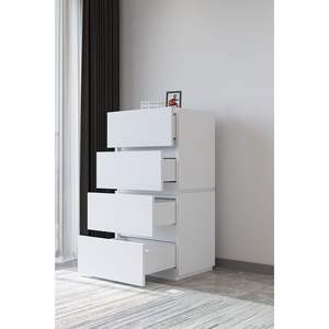 Commode blanche moderne Galata à 4 tiroirs, style design nordique européen, en MDF et métal, pour chambre à coucher et chambre de bébé - Product Image 2