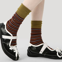 Chaussettes décontractées mi-mollet Renaissance à rayures color-block pour femme, style régulier, en pur coton respirant, pour usage quotidien rapide