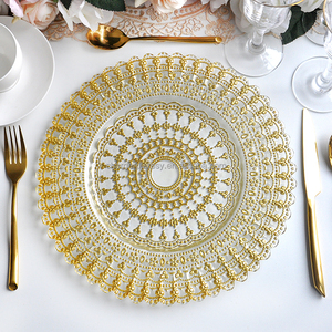 Assiettes de présentation en <span class=keywords><strong>verre</strong></span> gaufré à bord festonné orné de dentelle pour la décoration de mariages et d'événements - Product Image 1
