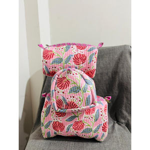 Juego de 3 Bolsas de Aseo Acolchadas de Algodón con Cremallera, Diseño Floral, Bolsa de Moda para Mujer con Borlas, Orgánica India, Multifunción, Precio al por Mayor - Product Image 3